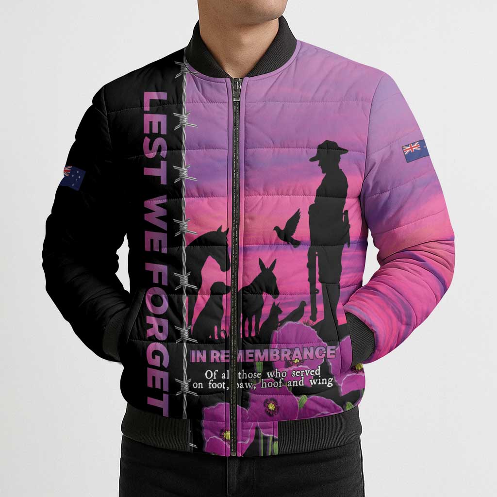 Personalised ANZAC War Animals Bomber Puffer Jacket Lest We Forget Memorial LT15 - Polynesian Pride