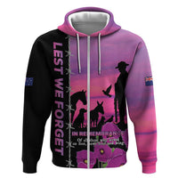 Personalised ANZAC War Animals Hoodie Lest We Forget Memorial LT15 Zip Hoodie Purple - Polynesian Pride