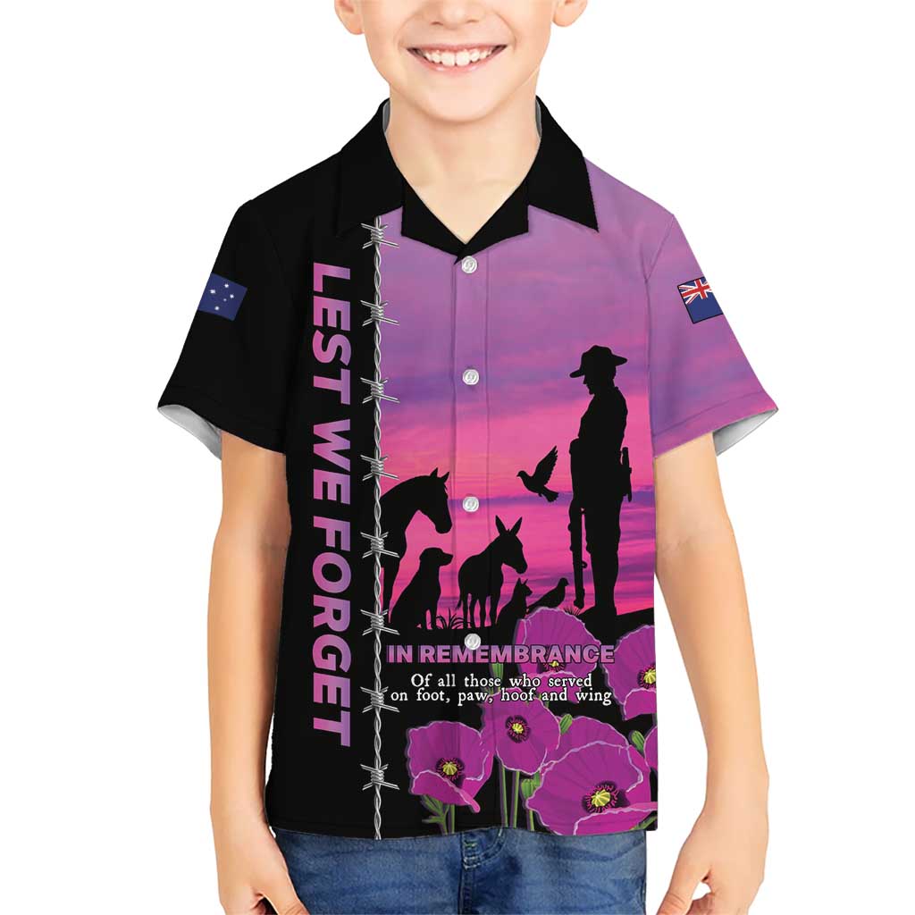Personalised ANZAC War Animals Kid Hawaiian Shirt Lest We Forget Memorial LT15 Kid Purple - Polynesian Pride