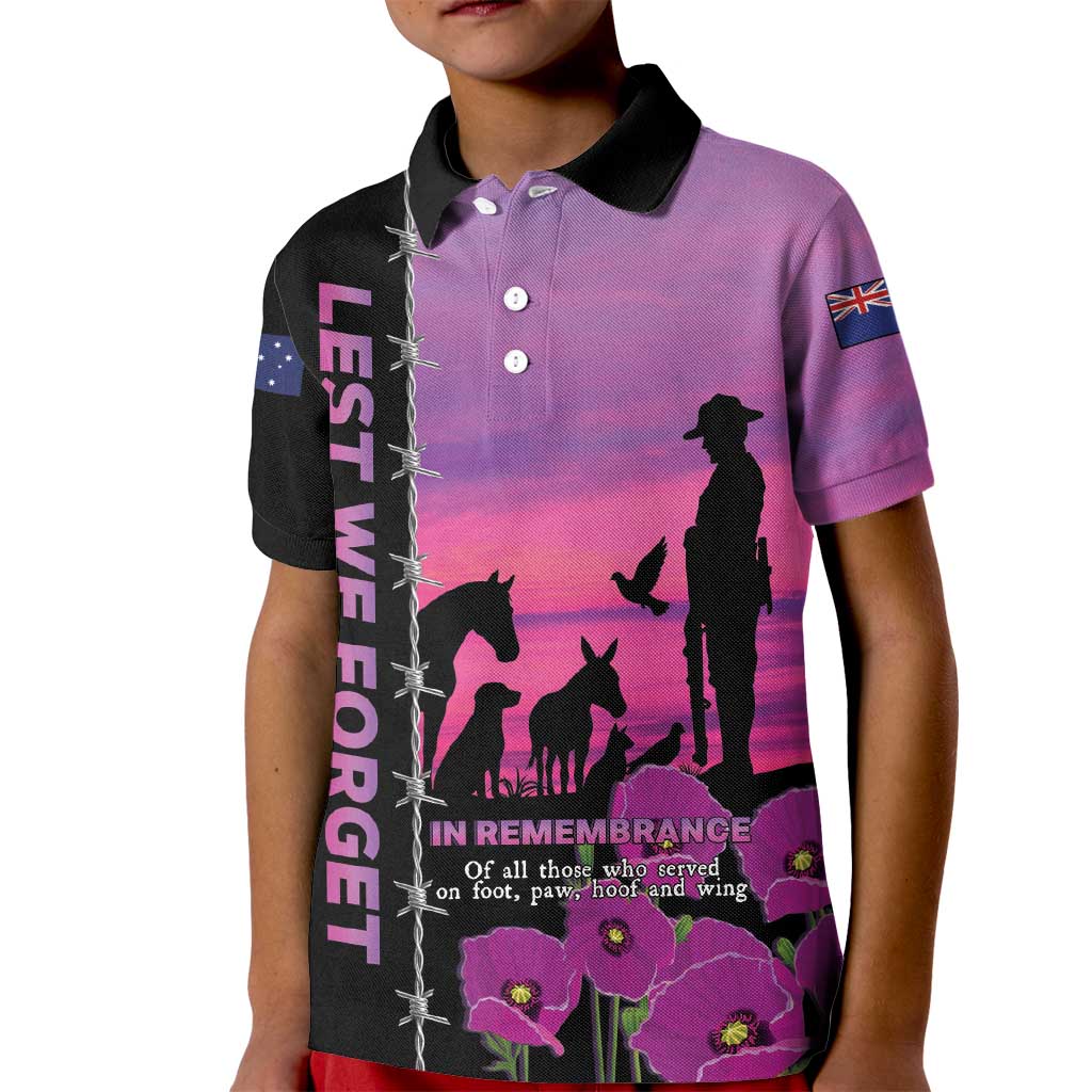 Personalised ANZAC War Animals Kid Polo Shirt Lest We Forget Memorial LT15 Kid Purple - Polynesian Pride