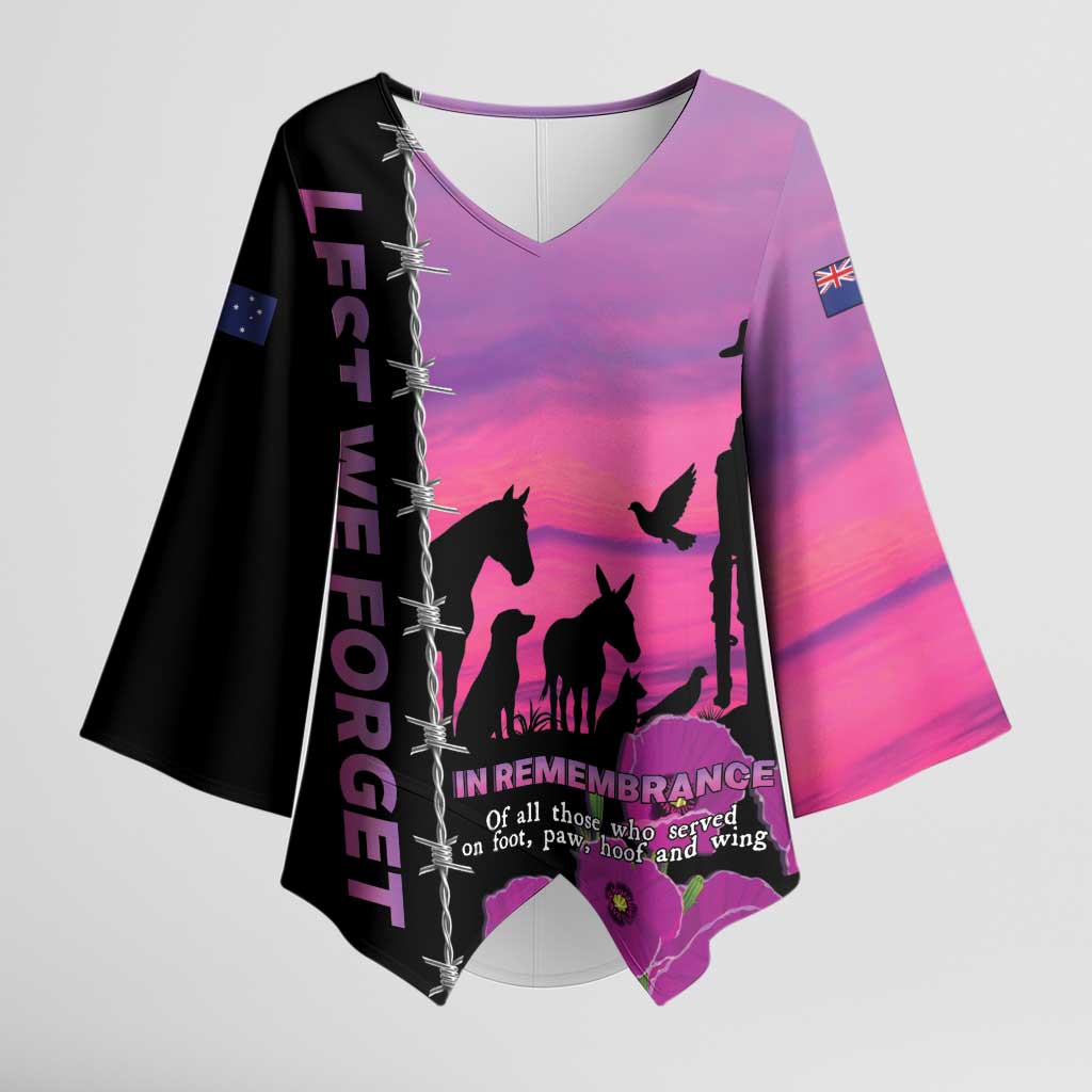 Personalised ANZAC War Animals Kimono Sleeve Blouse Lest We Forget Memorial LT15 Female Purple - Polynesian Pride