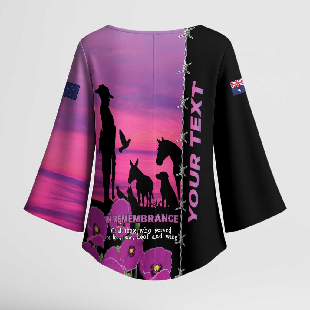 Personalised ANZAC War Animals Kimono Sleeve Blouse Lest We Forget Memorial LT15 - Polynesian Pride