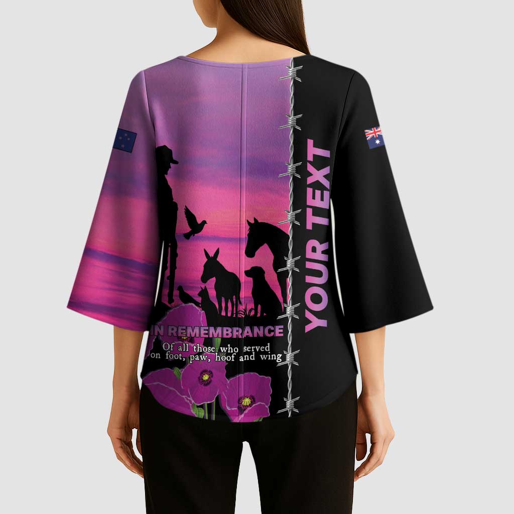 Personalised ANZAC War Animals Kimono Sleeve Blouse Lest We Forget Memorial LT15 - Polynesian Pride