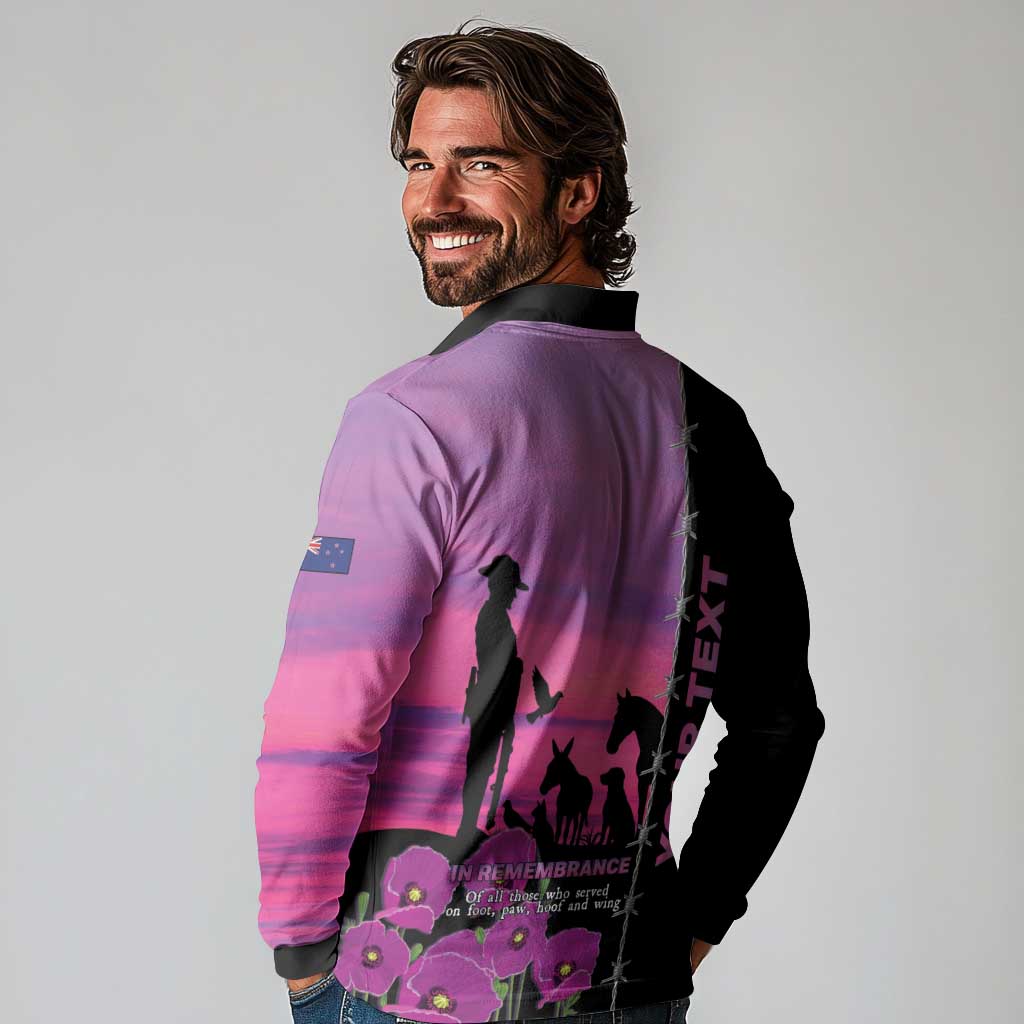 Personalised ANZAC War Animals Long Sleeve Polo Shirt Lest We Forget Memorial LT15 - Polynesian Pride