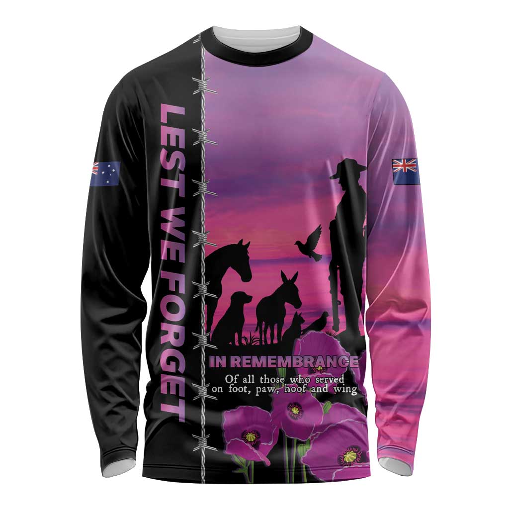 Personalised ANZAC War Animals Long Sleeve Shirt Lest We Forget Memorial LT15 Unisex Purple - Polynesian Pride