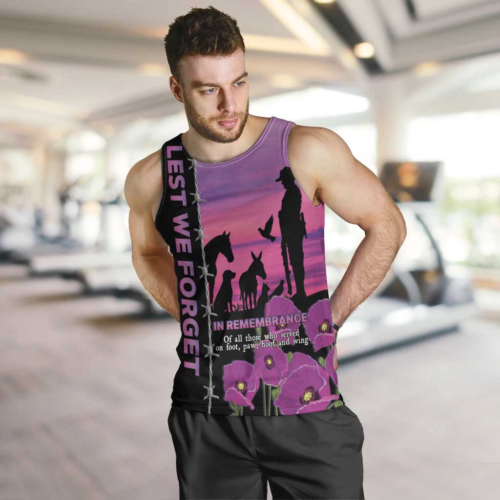 Personalised ANZAC War Animals Men Tank Top Lest We Forget Memorial LT15 Purple - Polynesian Pride