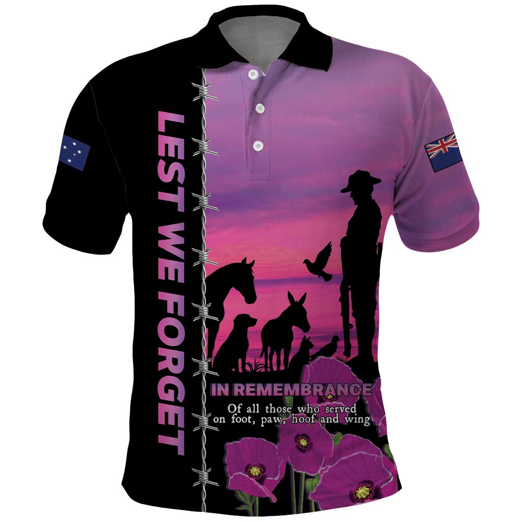 Personalised ANZAC War Animals Polo Shirt Lest We Forget Memorial LT15 Purple - Polynesian Pride
