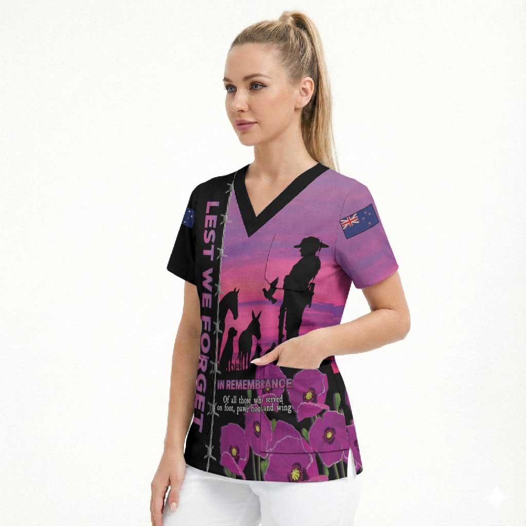 Personalised ANZAC War Animals Scrub Top Lest We Forget Memorial LT15 - Polynesian Pride