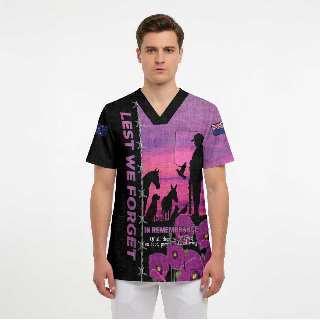 Personalised ANZAC War Animals Scrub Top Lest We Forget Memorial LT15 - Polynesian Pride