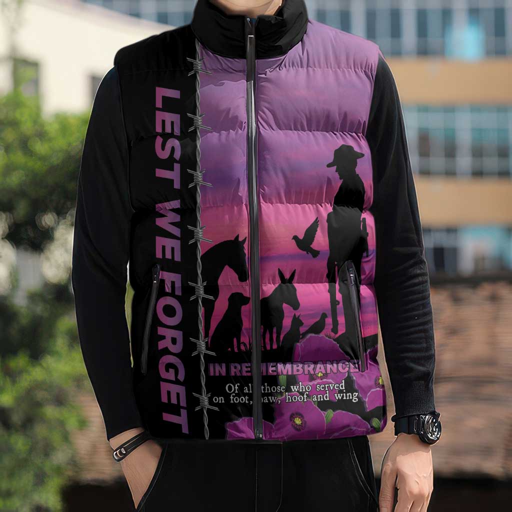 Personalised ANZAC War Animals Sleeveless Puffer Jacket Lest We Forget Memorial LT15 - Polynesian Pride