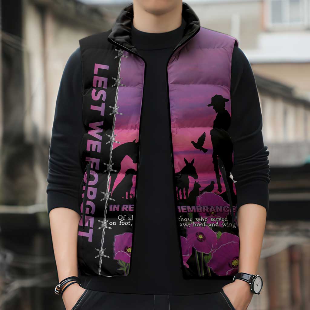 Personalised ANZAC War Animals Sleeveless Puffer Jacket Lest We Forget Memorial LT15 - Polynesian Pride