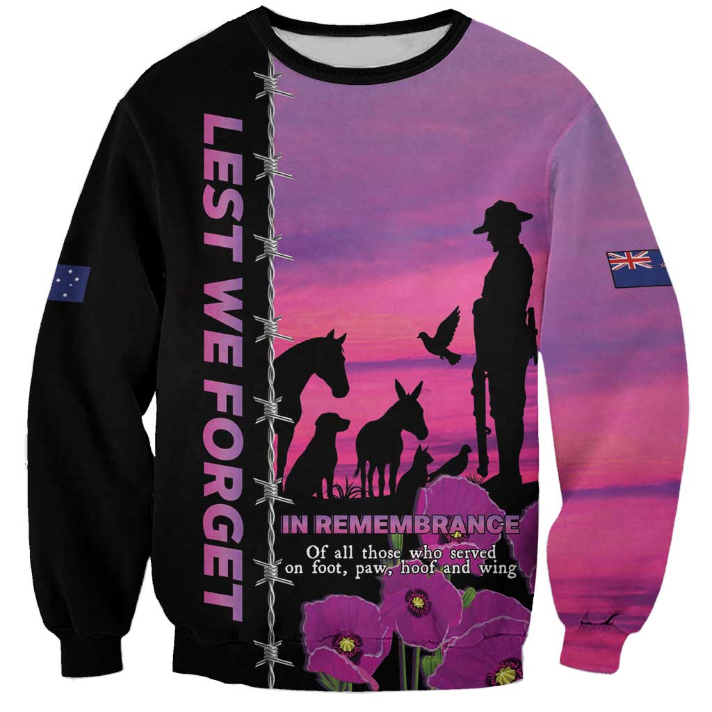 Personalised ANZAC War Animals Sweatshirt Lest We Forget Memorial LT15 Unisex Purple - Polynesian Pride