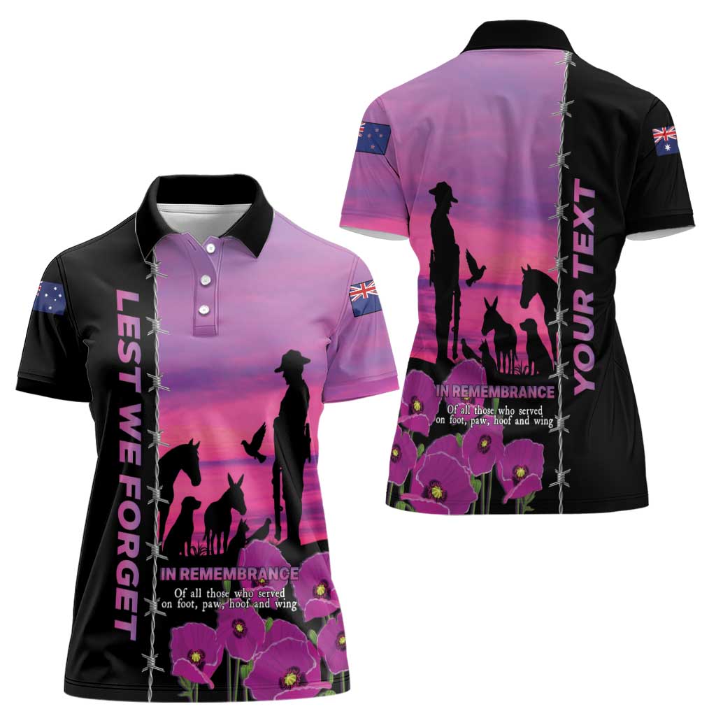 Personalised ANZAC War Animals Women Polo Shirt Lest We Forget Memorial LT15 - Polynesian Pride