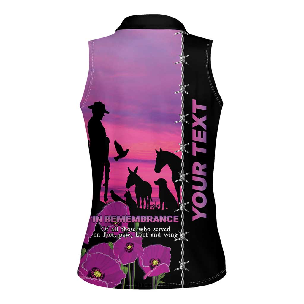 Personalised ANZAC War Animals Women Sleeveless Polo Shirt Lest We Forget Memorial LT15 - Polynesian Pride