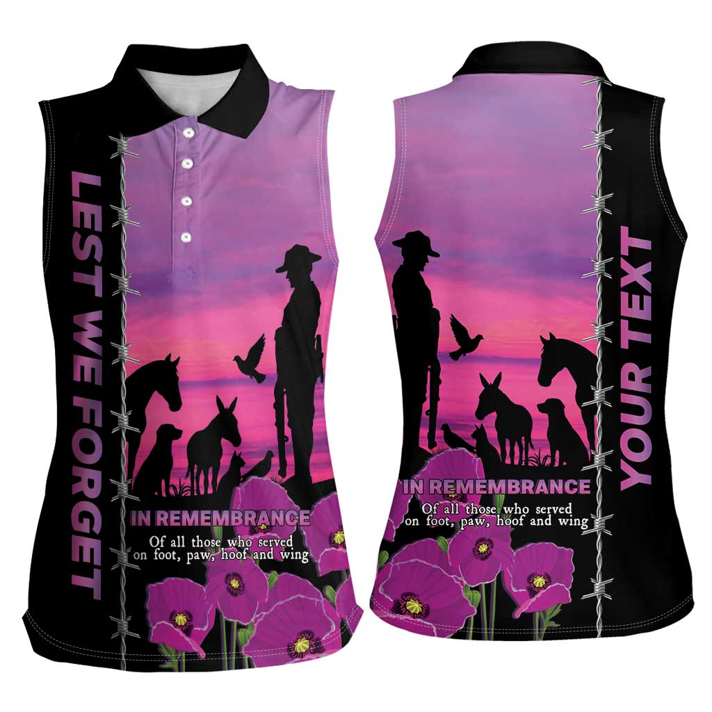 Personalised ANZAC War Animals Women Sleeveless Polo Shirt Lest We Forget Memorial LT15 - Polynesian Pride