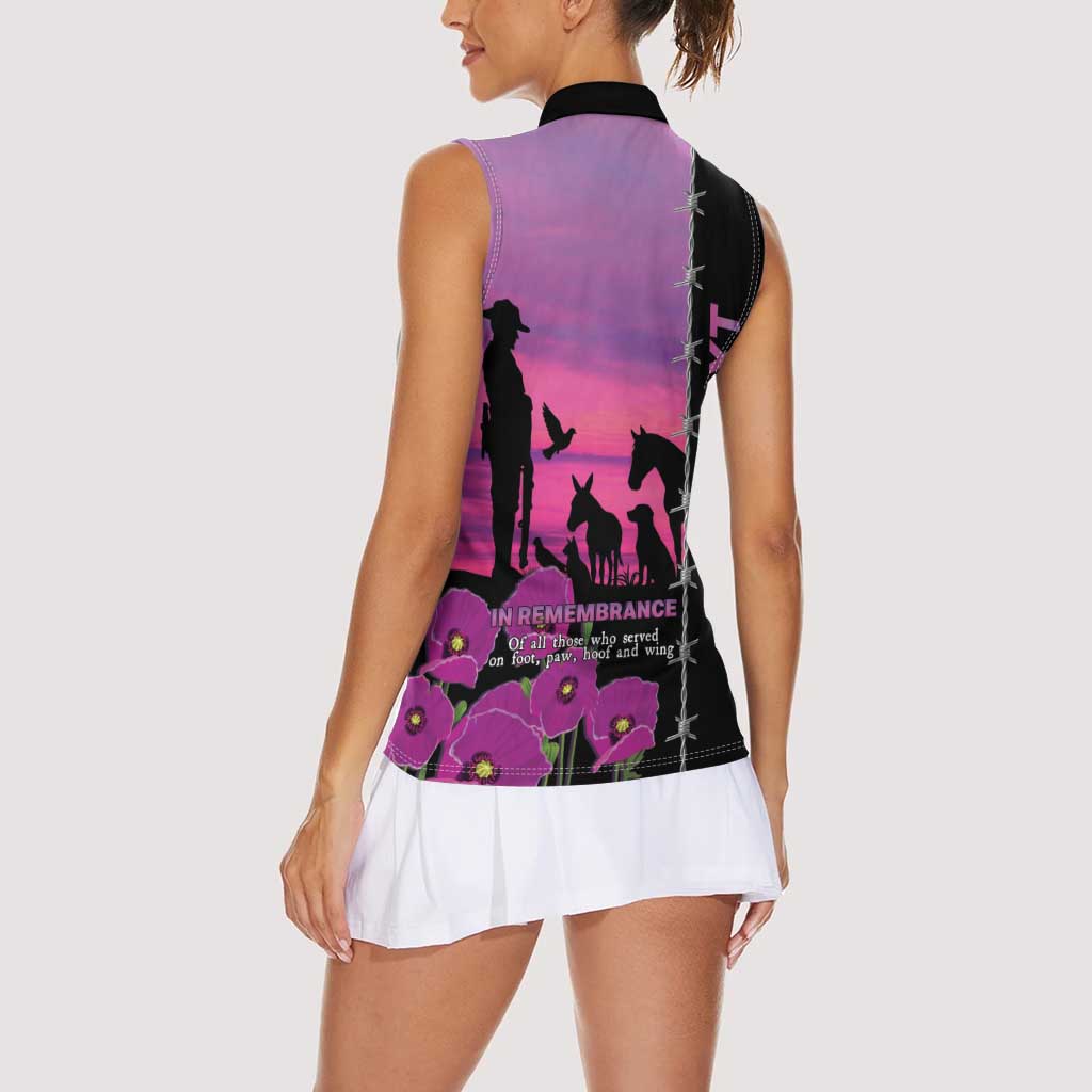 Personalised ANZAC War Animals Women Sleeveless Polo Shirt Lest We Forget Memorial LT15 - Polynesian Pride