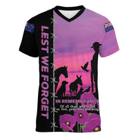 Personalised ANZAC War Animals Women V-Neck T-Shirt Lest We Forget Memorial LT15 Female Purple - Polynesian Pride