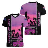 Personalised ANZAC War Animals Women V-Neck T-Shirt Lest We Forget Memorial LT15 - Polynesian Pride