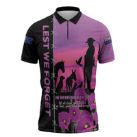 Personalised ANZAC War Animals Zipper Polo Shirt Lest We Forget Memorial LT15 Purple - Polynesian Pride