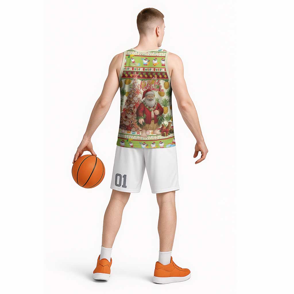 Hawaiian Santa Aloha Pineapple Christmas Basketball Jersey Mele Kalikimaka - Polynesian Pride