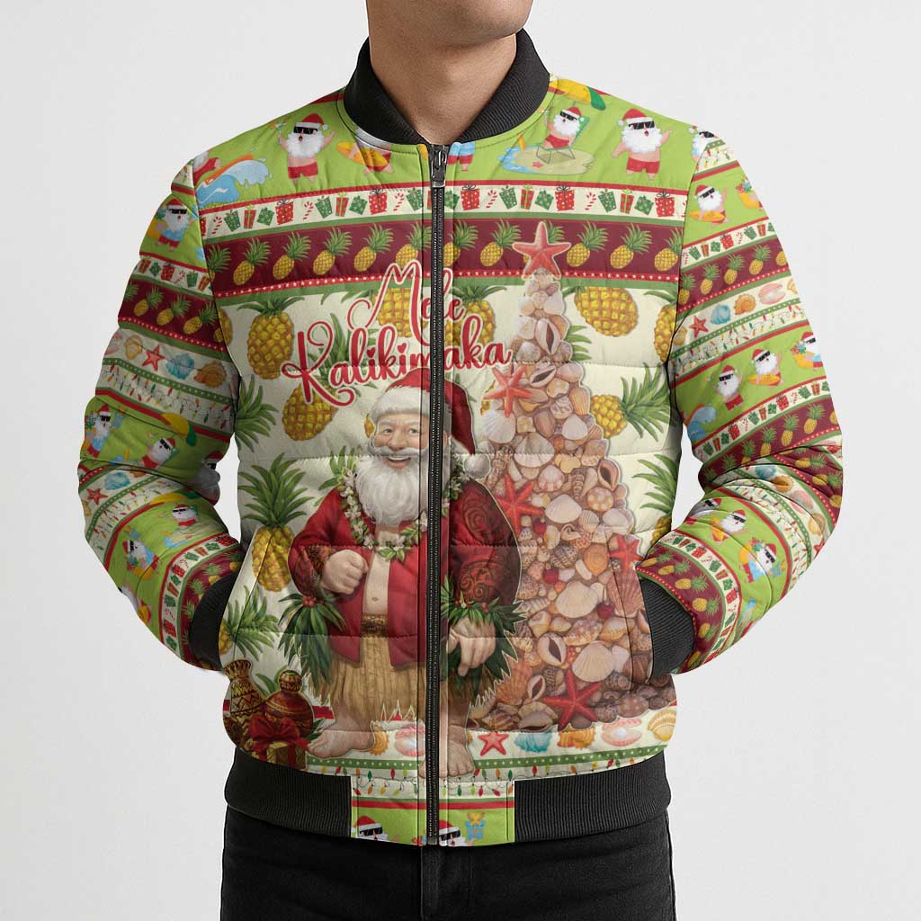 Hawaiian Santa Aloha Pineapple Christmas Bomber Puffer Jacket Mele Kalikimaka - Polynesian Pride