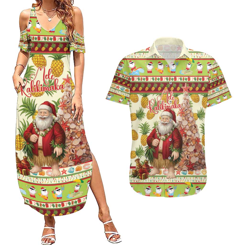 Hawaiian Santa Aloha Pineapple Christmas Couples Matching Summer Maxi Dress and Hawaiian Shirt Mele Kalikimaka - Polynesian Pride