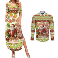 Hawaiian Santa Aloha Pineapple Christmas Couples Matching Summer Maxi Dress and Long Sleeve Button Shirt Mele Kalikimaka - Polynesian Pride
