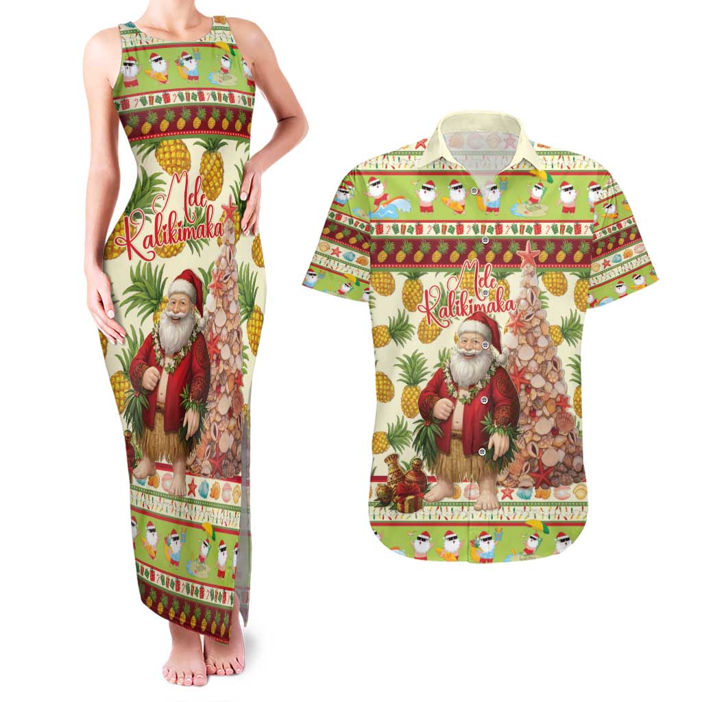 Hawaiian Santa Aloha Pineapple Christmas Couples Matching Tank Maxi Dress and Hawaiian Shirt Mele Kalikimaka - Polynesian Pride