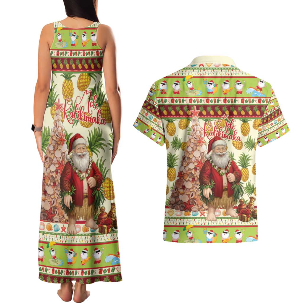 Hawaiian Santa Aloha Pineapple Christmas Couples Matching Tank Maxi Dress and Hawaiian Shirt Mele Kalikimaka - Polynesian Pride