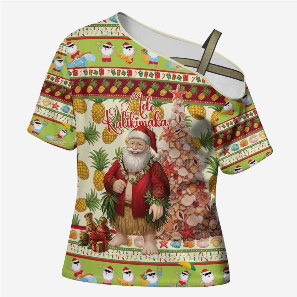 Hawaiian Santa Aloha Pineapple Christmas Cross Shoulder Shirt Mele Kalikimaka - Polynesian Pride