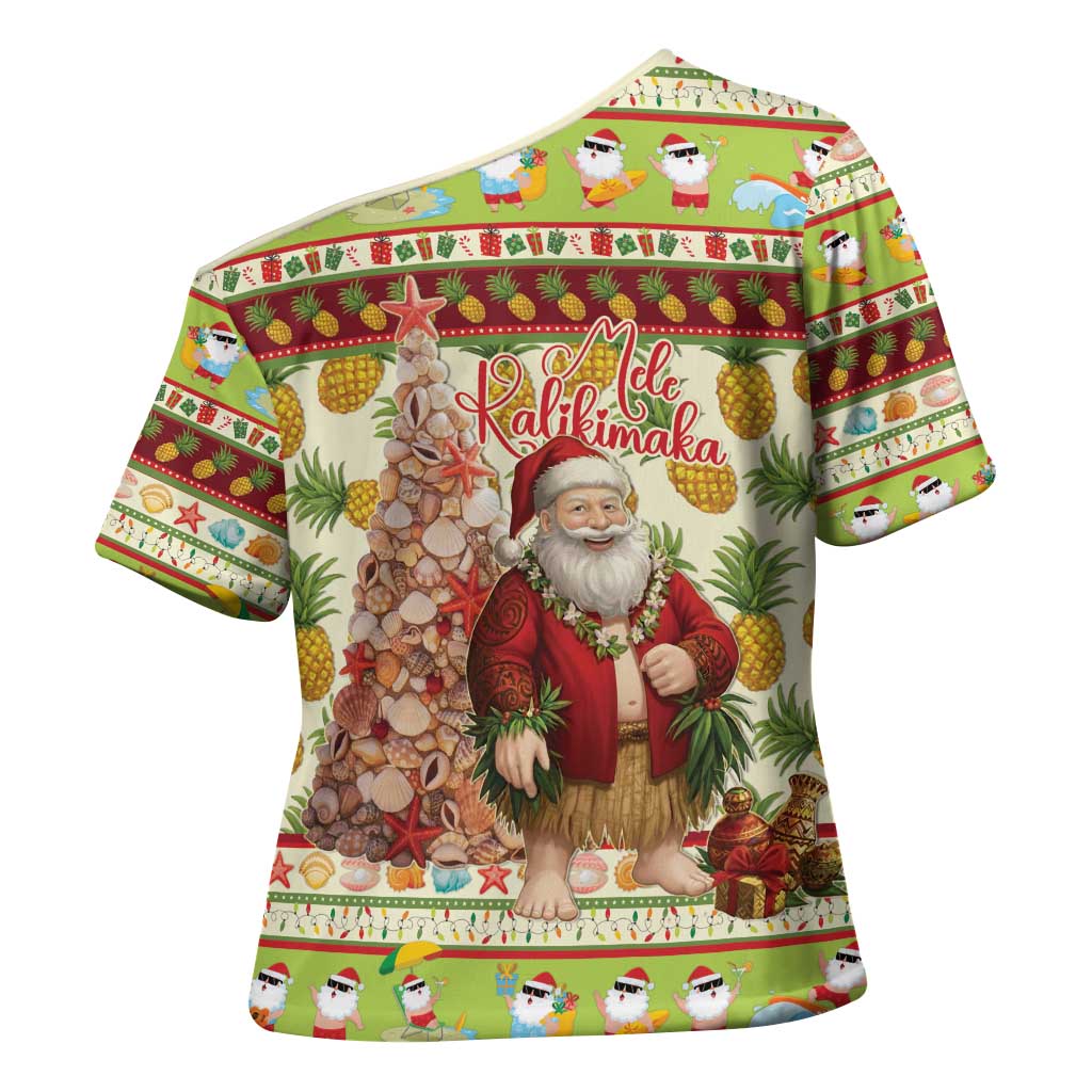 Hawaiian Santa Aloha Pineapple Christmas Cross Shoulder Shirt Mele Kalikimaka - Polynesian Pride