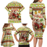 Hawaiian Santa Aloha Pineapple Christmas Family Matching Long Sleeve Bodycon Dress and Hawaiian Shirt Mele Kalikimaka - Polynesian Pride