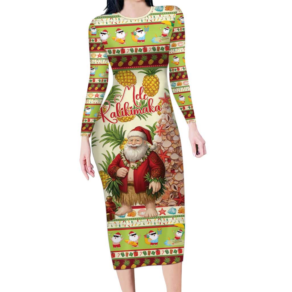 Hawaiian Santa Aloha Pineapple Christmas Family Matching Long Sleeve Bodycon Dress and Hawaiian Shirt Mele Kalikimaka - Polynesian Pride
