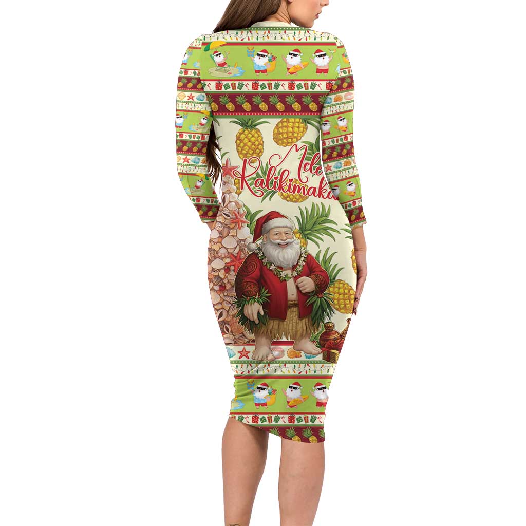 Hawaiian Santa Aloha Pineapple Christmas Family Matching Long Sleeve Bodycon Dress and Hawaiian Shirt Mele Kalikimaka - Polynesian Pride