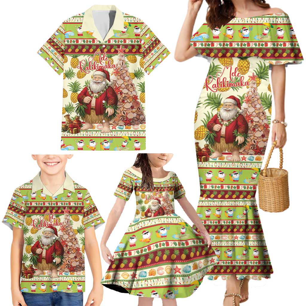 Hawaiian Santa Aloha Pineapple Christmas Family Matching Mermaid Dress and Hawaiian Shirt Mele Kalikimaka - Polynesian Pride