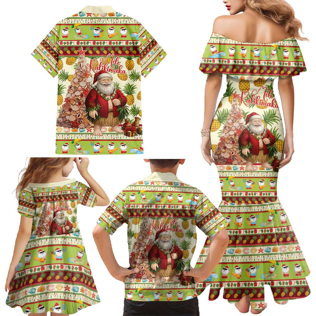 Hawaiian Santa Aloha Pineapple Christmas Family Matching Mermaid Dress and Hawaiian Shirt Mele Kalikimaka - Polynesian Pride