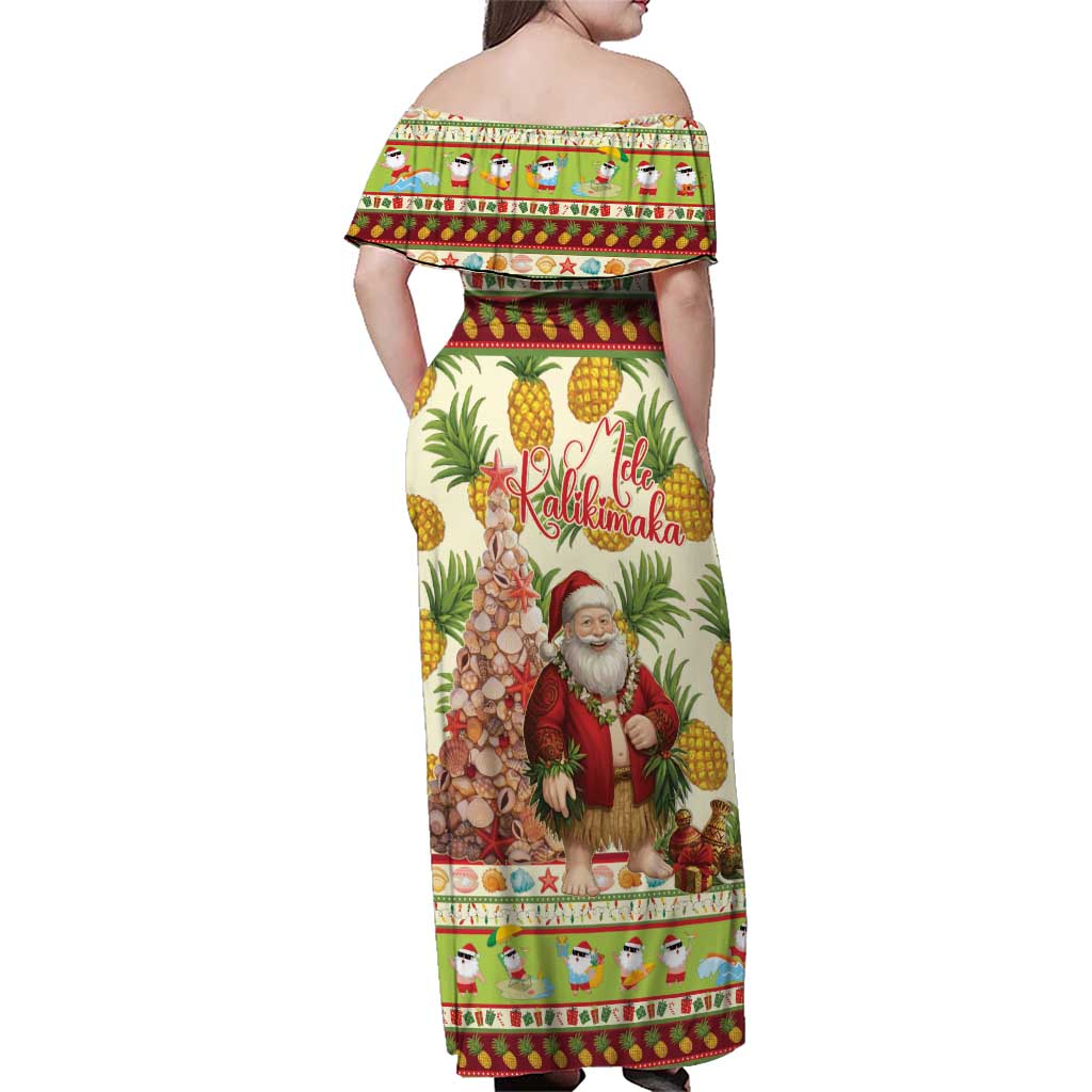 Hawaiian Santa Aloha Pineapple Christmas Family Matching Off Shoulder Maxi Dress and Hawaiian Shirt Mele Kalikimaka - Polynesian Pride