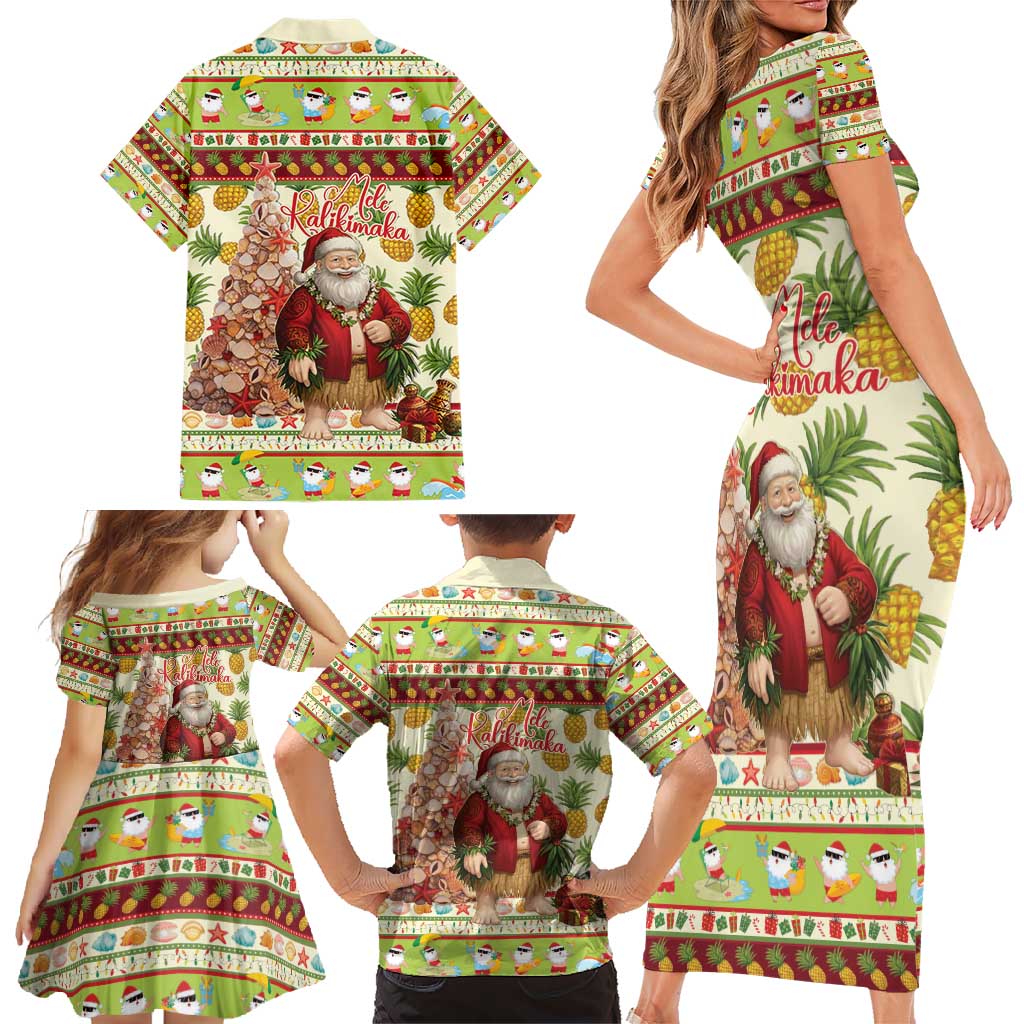 Hawaiian Santa Aloha Pineapple Christmas Family Matching Short Sleeve Bodycon Dress and Hawaiian Shirt Mele Kalikimaka - Polynesian Pride