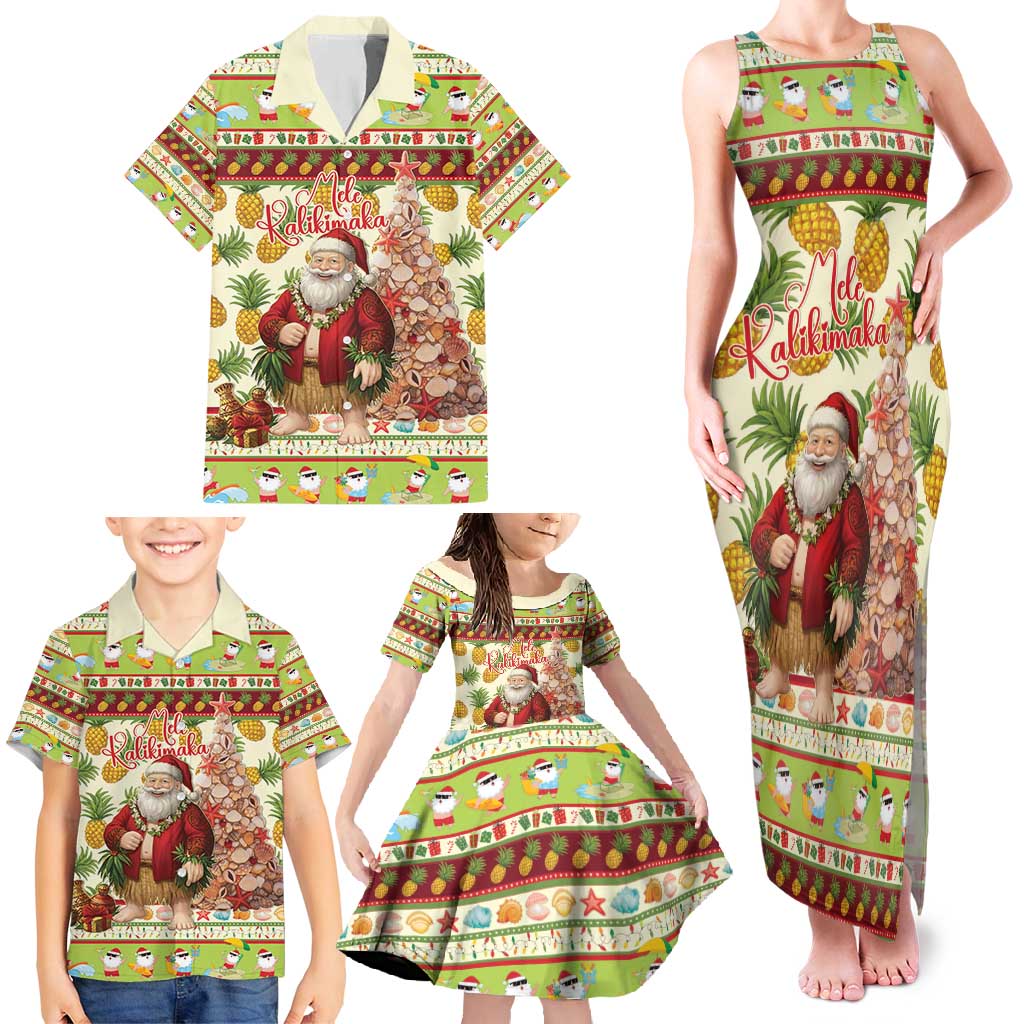 Hawaiian Santa Aloha Pineapple Christmas Family Matching Tank Maxi Dress and Hawaiian Shirt Mele Kalikimaka - Polynesian Pride