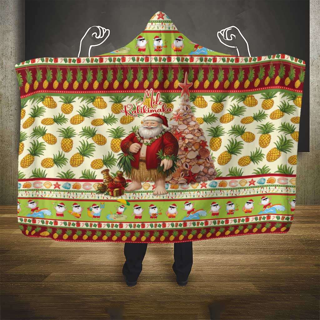Hawaiian Santa Aloha Pineapple Christmas Hooded Blanket Mele Kalikimaka - Polynesian Pride