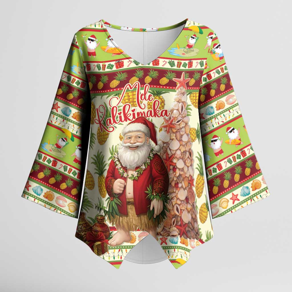 Hawaiian Santa Aloha Pineapple Christmas Kimono Sleeve Blouse Mele Kalikimaka - Polynesian Pride