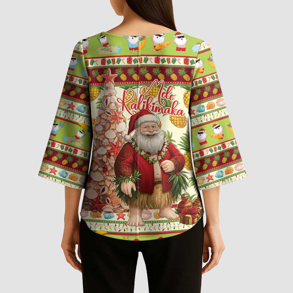 Hawaiian Santa Aloha Pineapple Christmas Kimono Sleeve Blouse Mele Kalikimaka - Polynesian Pride