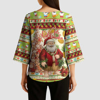 Hawaiian Santa Aloha Pineapple Christmas Kimono Sleeve Blouse Mele Kalikimaka - Polynesian Pride