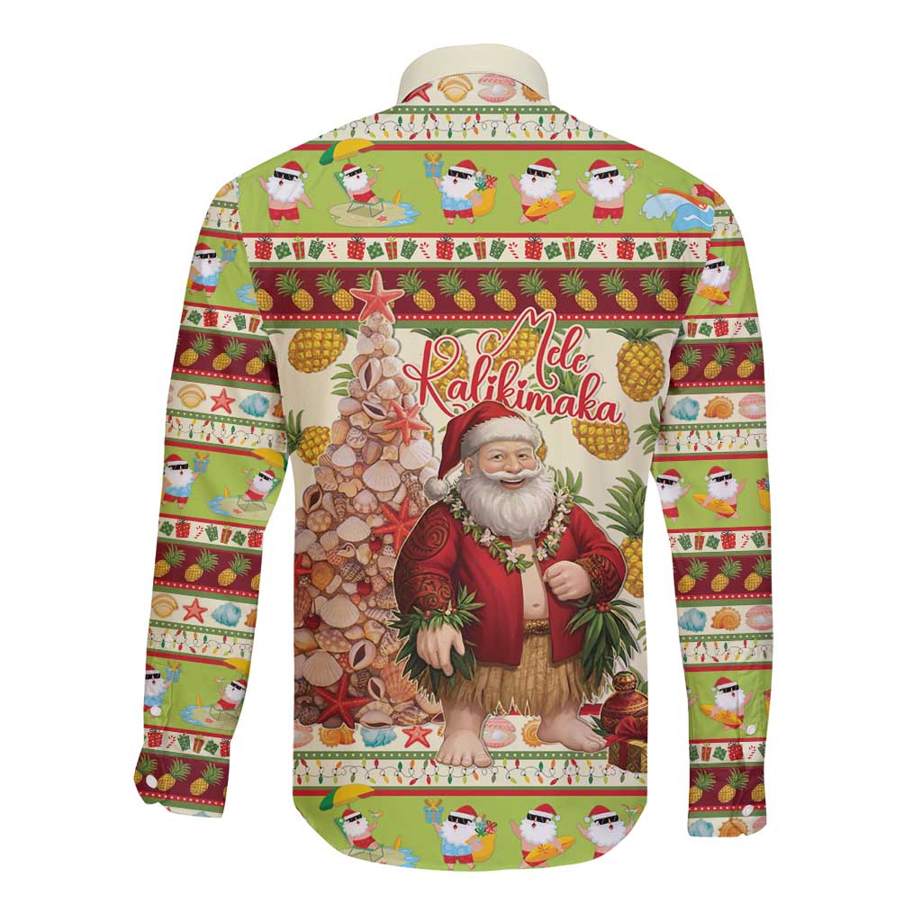 Hawaiian Santa Aloha Pineapple Christmas Long Sleeve Button Shirt Mele Kalikimaka - Polynesian Pride