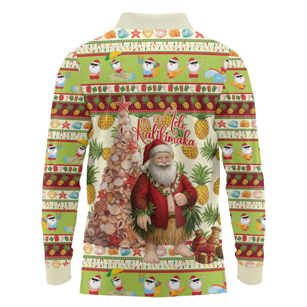 Hawaiian Santa Aloha Pineapple Christmas Long Sleeve Polo Shirt Mele Kalikimaka - Polynesian Pride