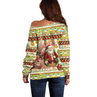 Hawaiian Santa Aloha Pineapple Christmas Off Shoulder Sweater Mele Kalikimaka - Polynesian Pride