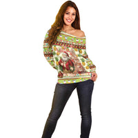 Hawaiian Santa Aloha Pineapple Christmas Off Shoulder Sweater Mele Kalikimaka - Polynesian Pride