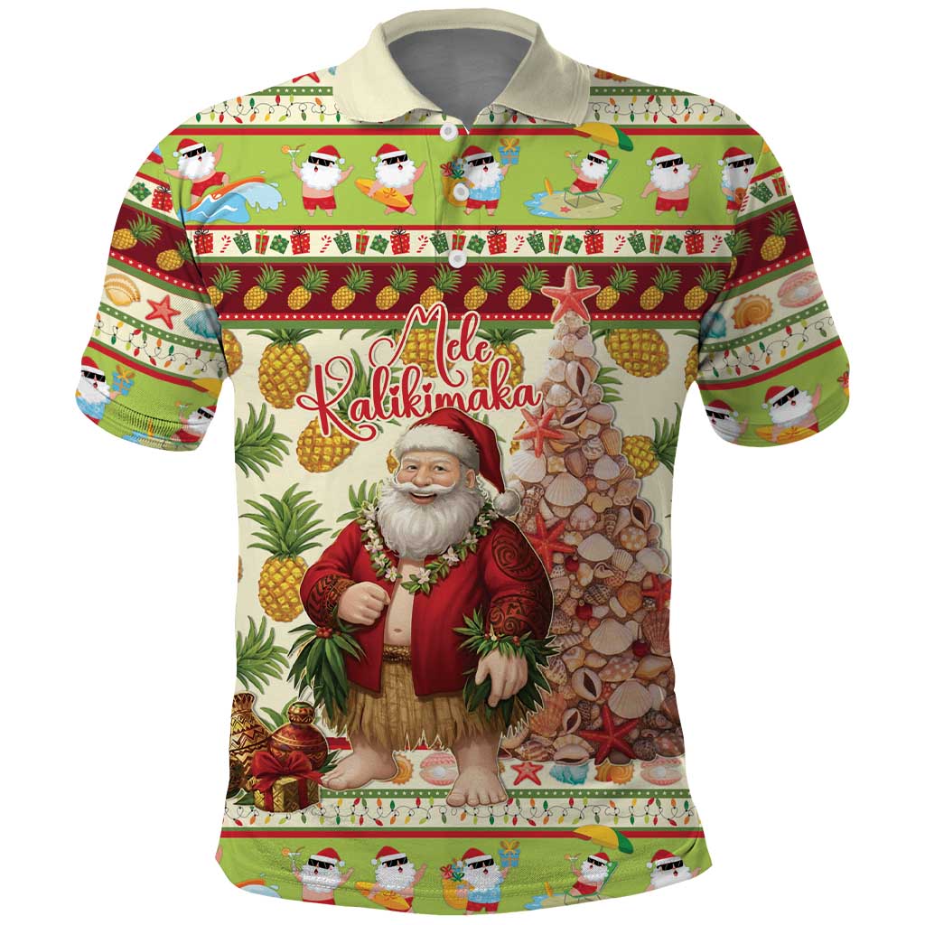 Hawaiian Santa Aloha Pineapple Christmas Polo Shirt Mele Kalikimaka - Polynesian Pride