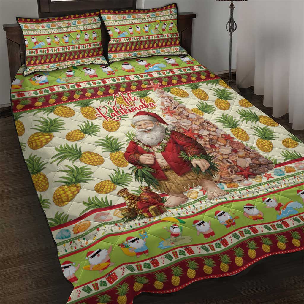 Hawaiian Santa Aloha Pineapple Christmas Quilt Bed Set Mele Kalikimaka - Polynesian Pride