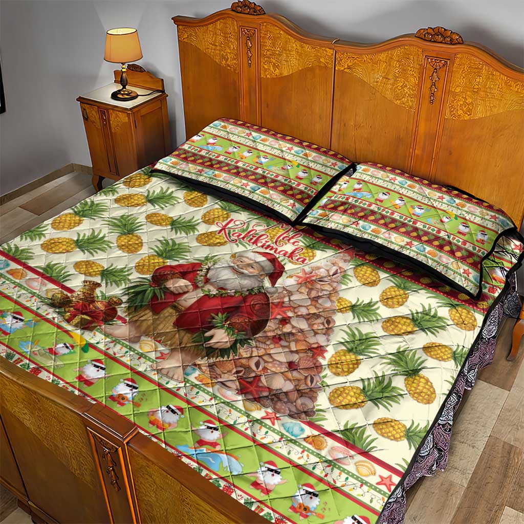 Hawaiian Santa Aloha Pineapple Christmas Quilt Bed Set Mele Kalikimaka - Polynesian Pride